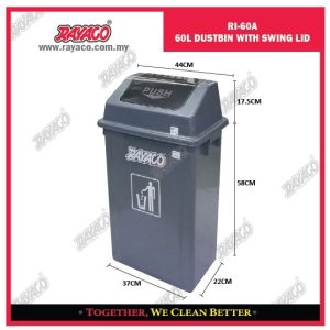 (RI60A) TEMPAT SAMPAH 60L DENGAN TUTUP AYUN