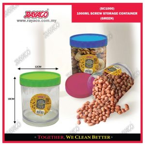 (SC1000) WADAH PENYIMPANAN 1000ML DENGAN TUTUP PUTAR (HIJAU)