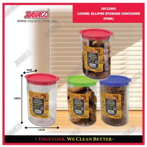 (SC1200) WADAH PENYIMPANAN ELIPS 1200ML (MERAH MUDA)