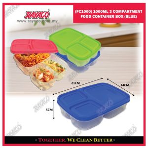(FC1000) KOTAK MAKANAN 3 KOMPARTEMEN 1000ML (BIRU)
