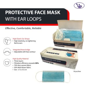 50 PCS MASKER PELINDUNG 3 LAPIS DENGAN TALI TELINGA (WARNA BIRU)