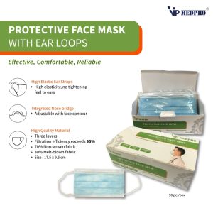 MASKER PELINDUNG 3 LAPIS EARLOOP – WARNA BIRU MUDA (50 PCS)